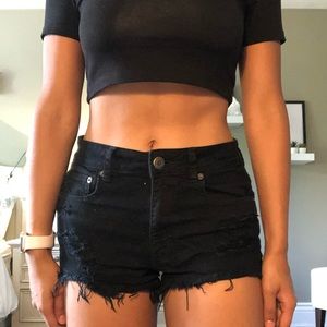 Black denim shorts